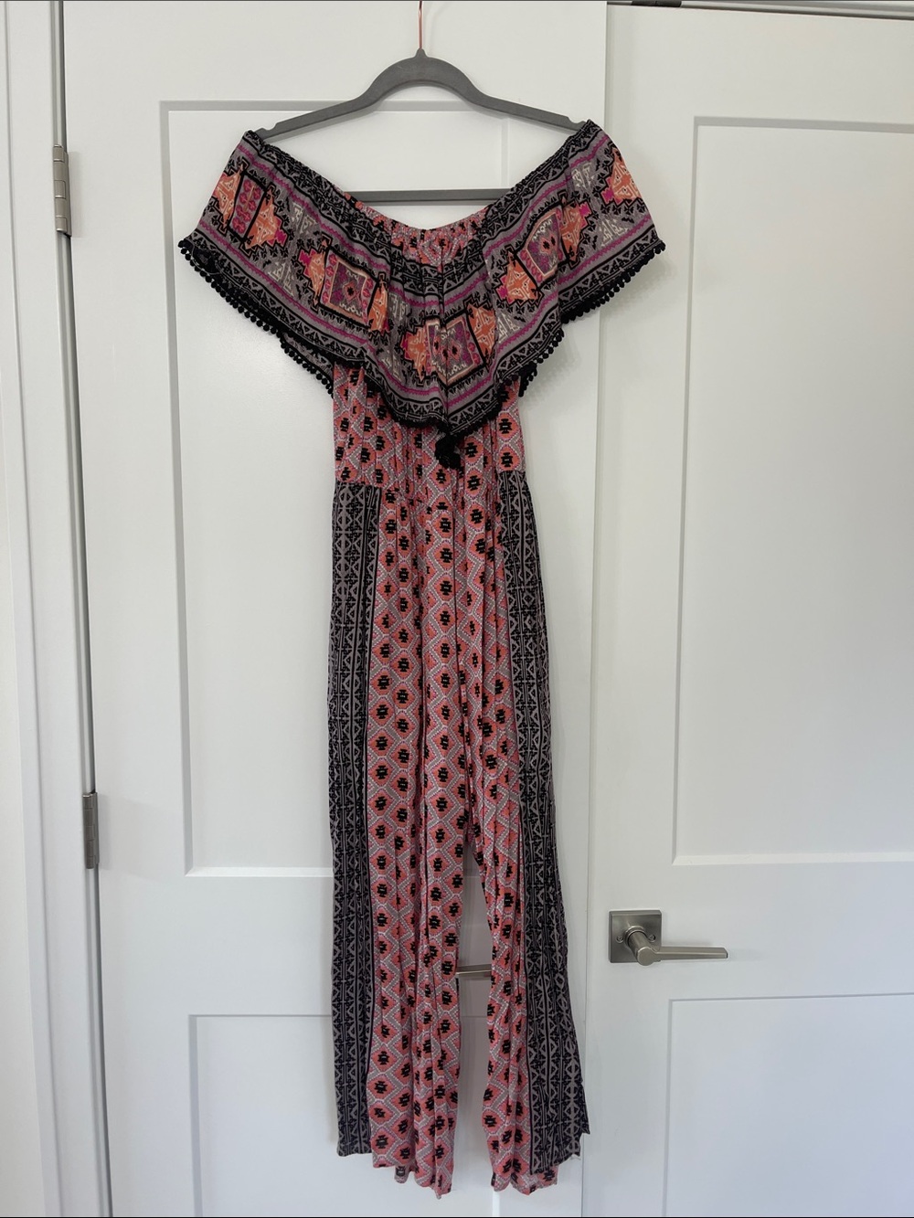 hint of mint Pink & Black Off-Shoulder Printed Jumpsuit